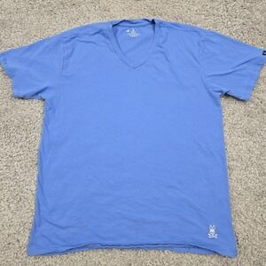 Psycho Bunny Shirt Mens Large Blue Short Sleeve V-Neck Pullover Minimalist